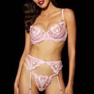 RARE Honey Birdette Pink Hearts 4 pc Set 34B/S/S/S